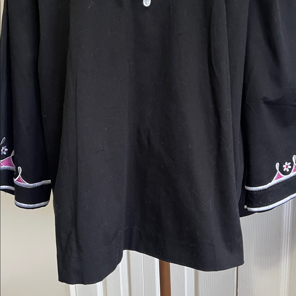 Bob Mackie Wearable Art Black, Pink Floral Embroidered Retro Zip Jacket Size 3X - Picture 10 of 16
